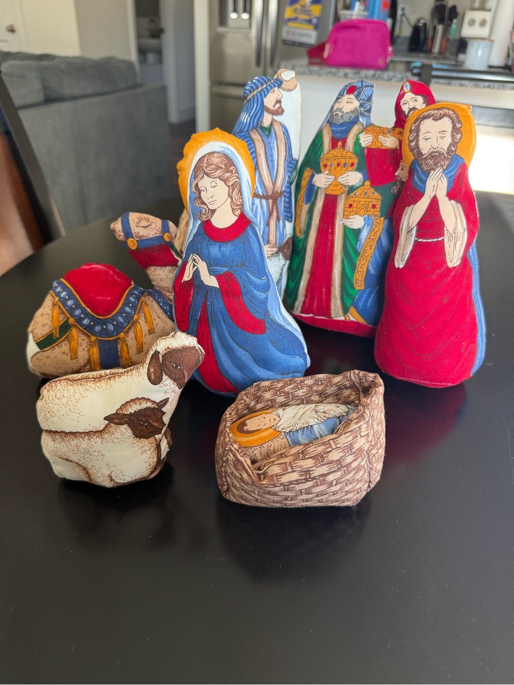 Handcrafted Fabric Nativity Set - Blue, Red, Gold